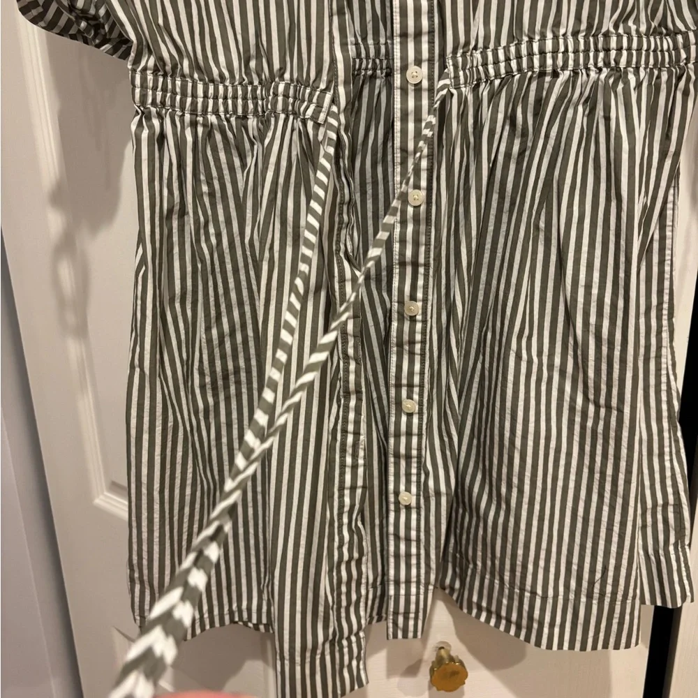 LOFT Gray and White Striped Midi Dress - Picture 3 of 4